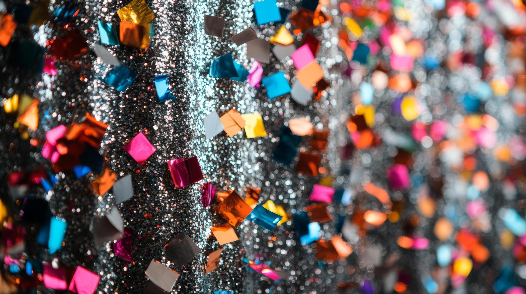 Colorful glitter texture in vibrant shades of blue, pink, orange, and silver for creative projects photo