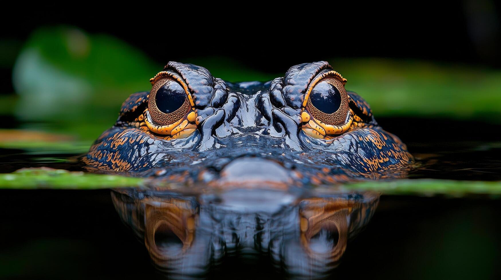 Encounter with a freshwater caiman in natural habitat during a misty morning photo