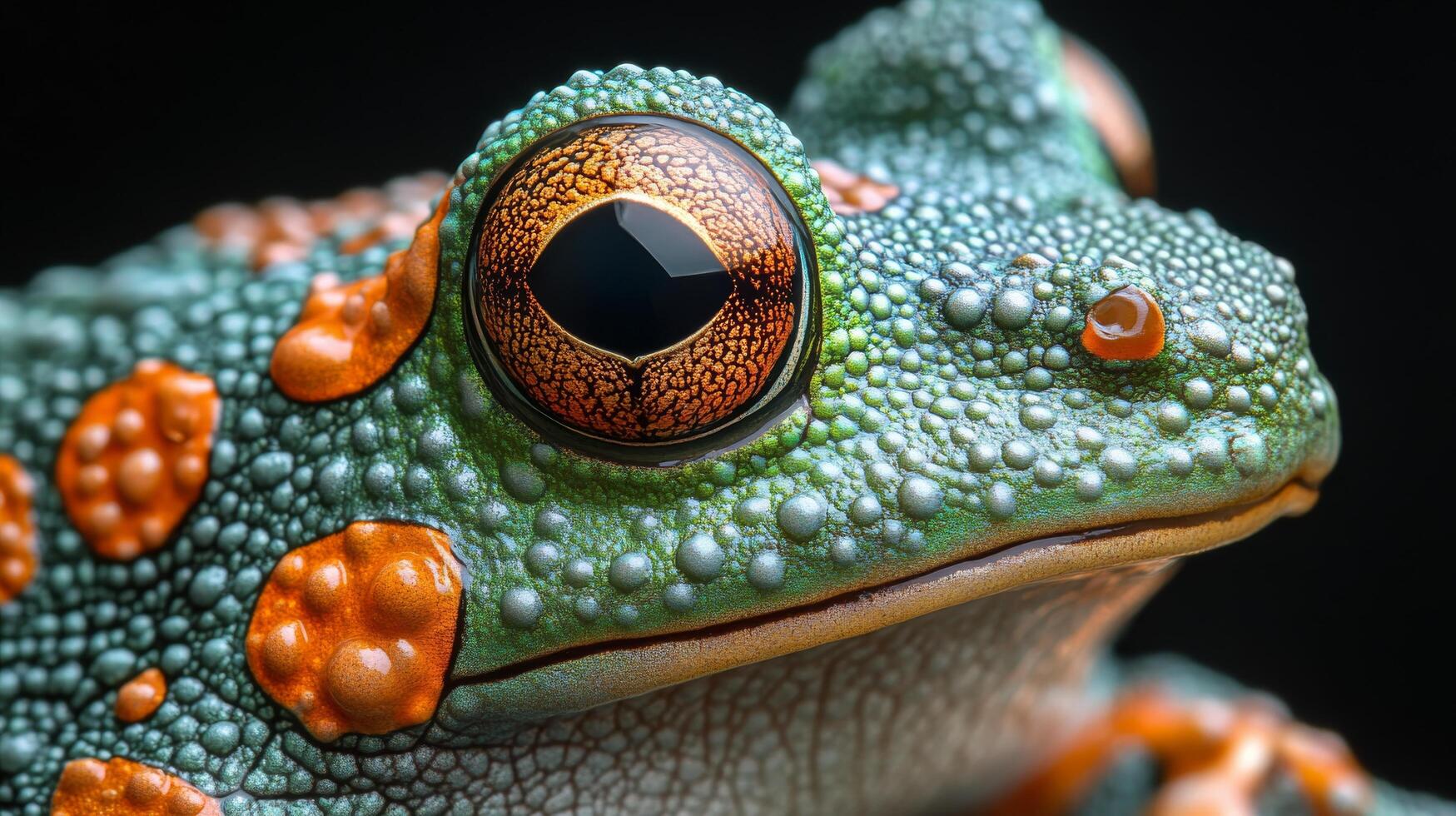Colorful frog close-up showcasing vibrant patterns and textures in natural habitat photo