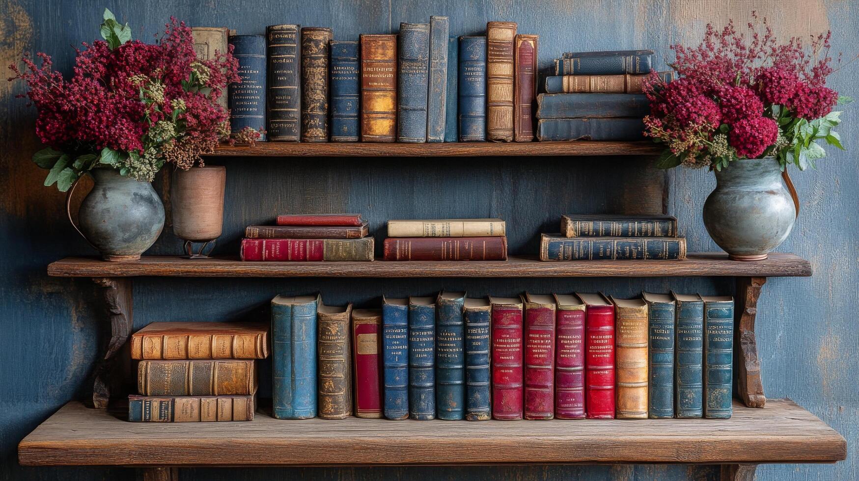 Elegant bookshelf with antique books and globes displayed in a cozy library setting photo