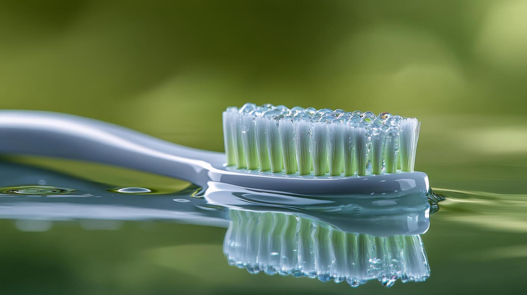 Toothbrush resting in calm water with a lush green background during daytime photo