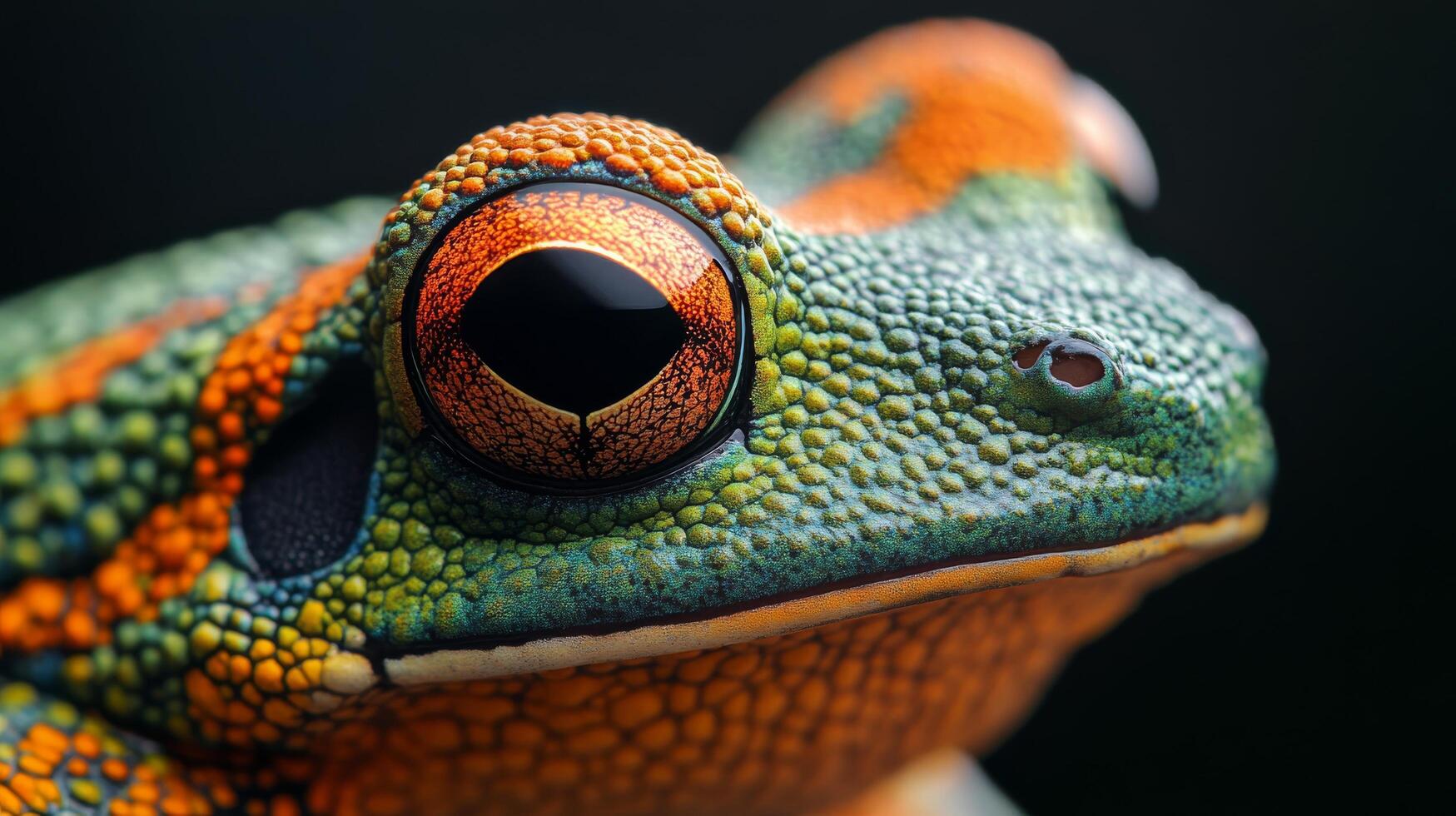 Colorful frog close-up showcasing vibrant patterns and textures in natural habitat photo