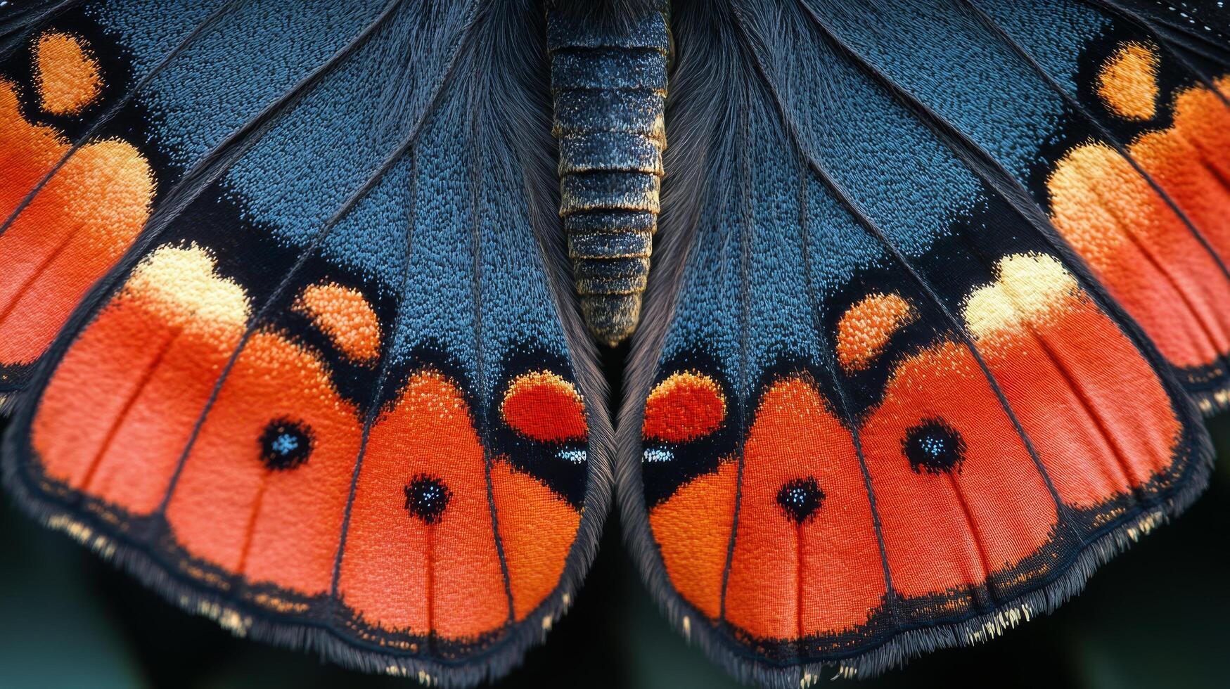Close-up view of a vibrant butterfly wing displaying intricate patterns and colors in natural light photo