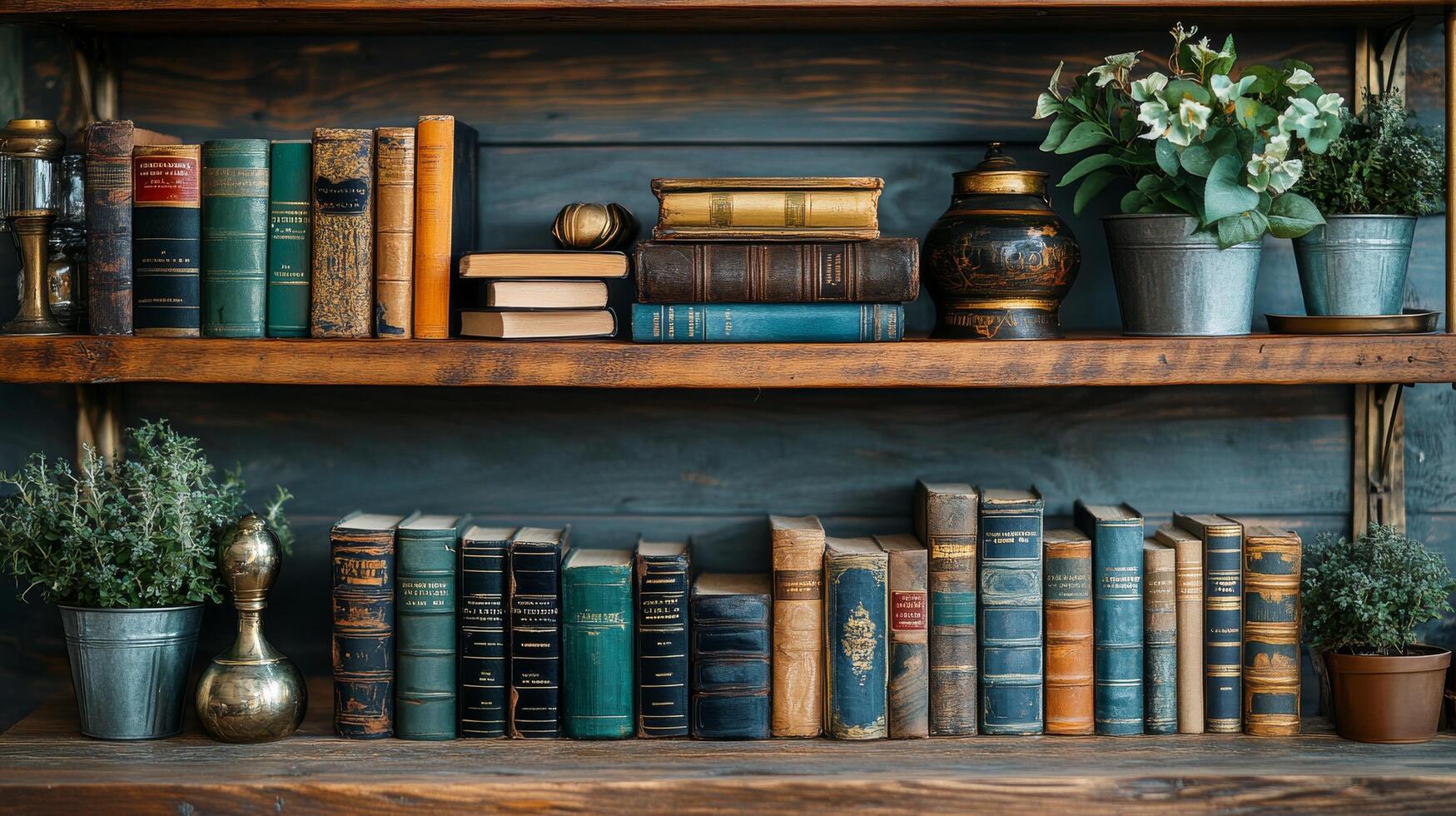 Elegant bookshelf with antique books and globes displayed in a cozy library setting photo