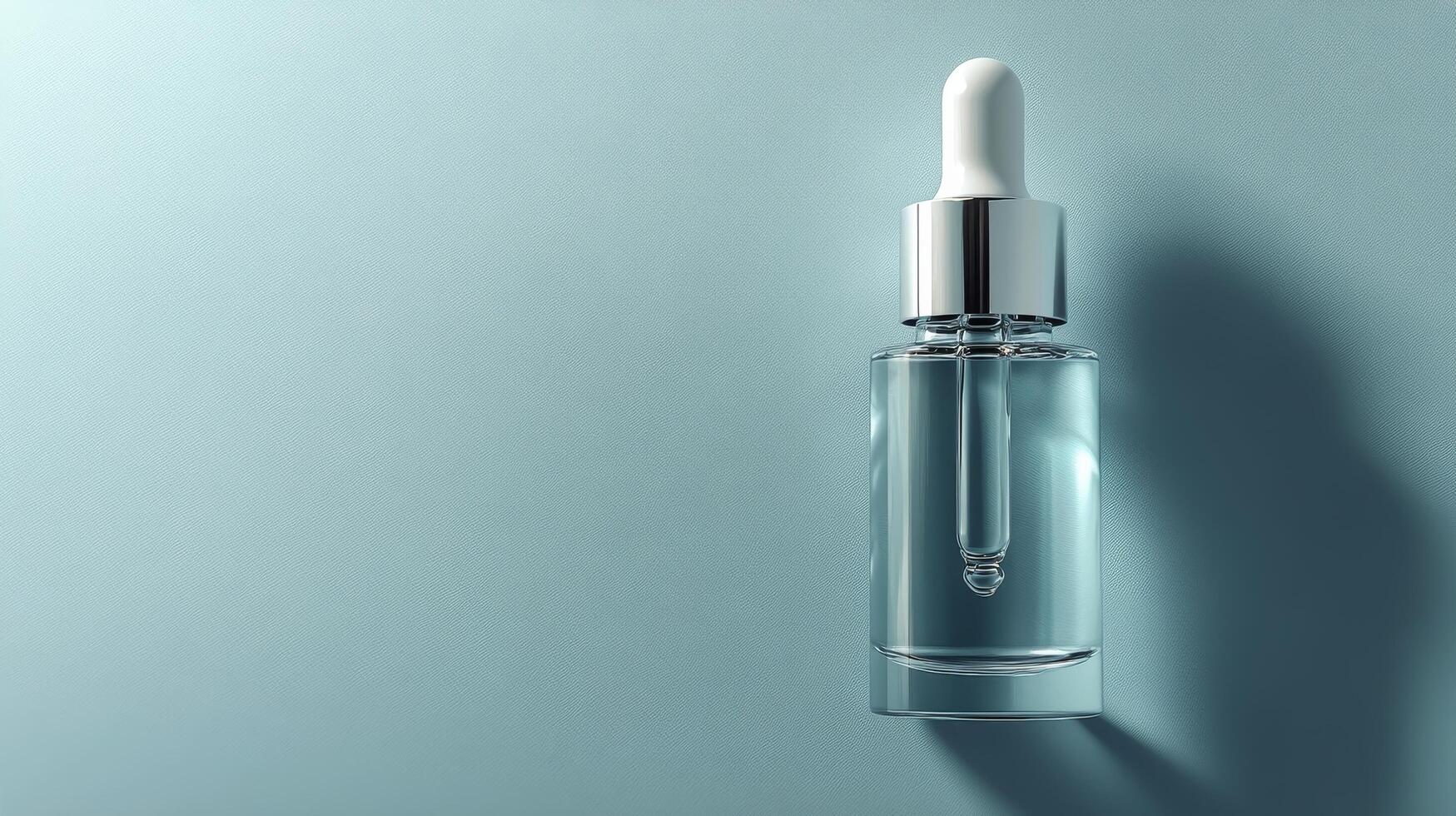Clear serum dropper bottle showcasing skincare product on a minimalist background in bright light photo