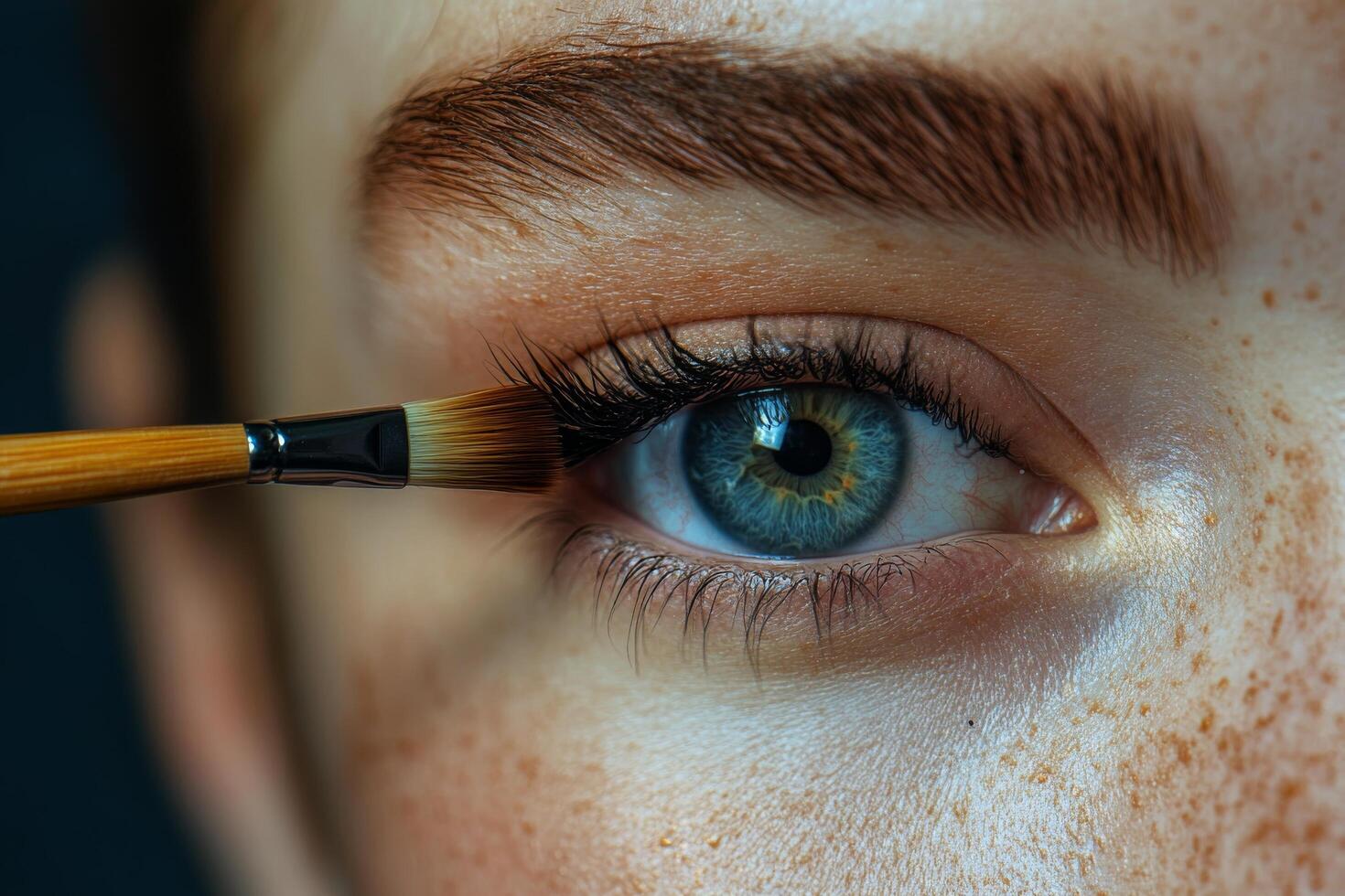Eye makeup application with focus on details and precision in a close-up setting photo
