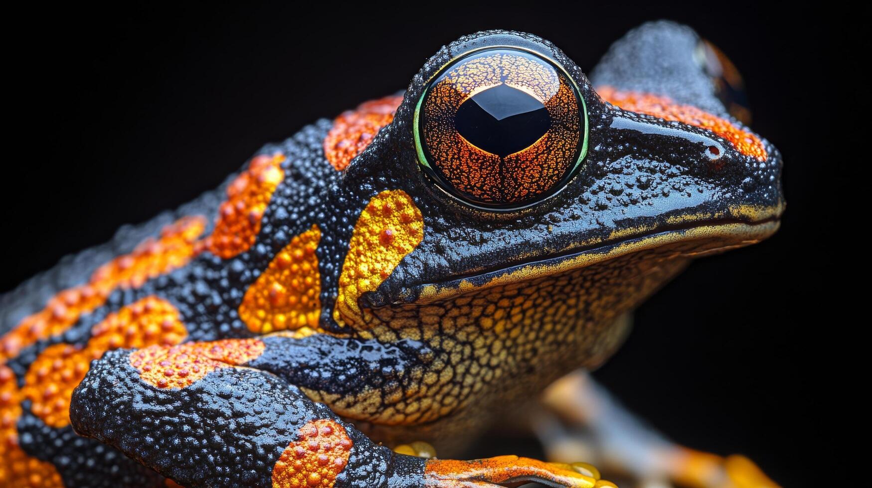Colorful frog close-up showcasing vibrant patterns and textures in natural habitat photo
