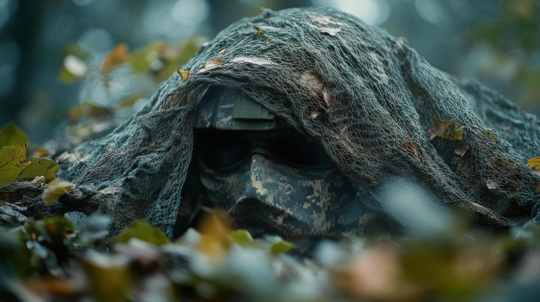 Close-up view of a netting structure along a forest path during autumn photo