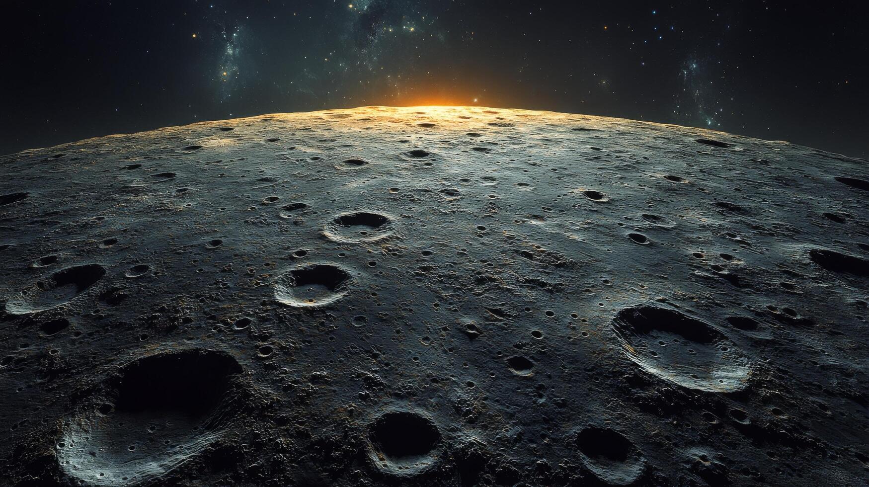 Detailed view of the moon's surface featuring craters and shadows during a twilight hour photo