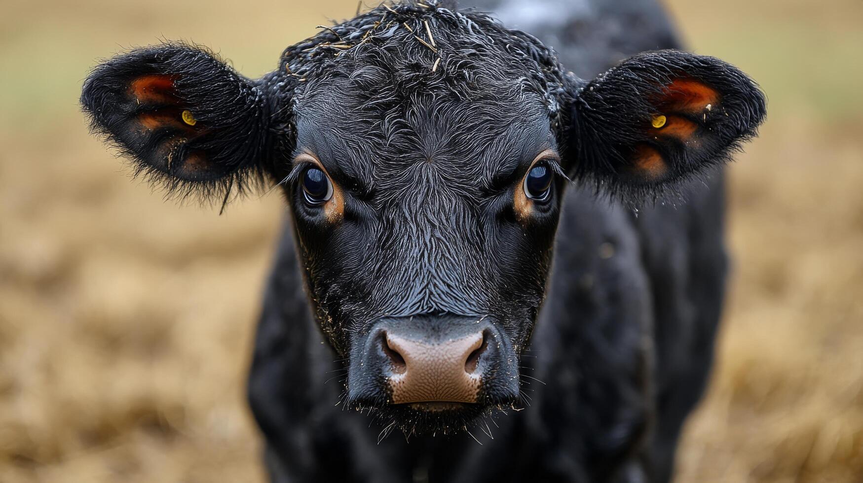 Close-up view of a cow's eye revealing intricate details and unique patterns in a natural setting photo