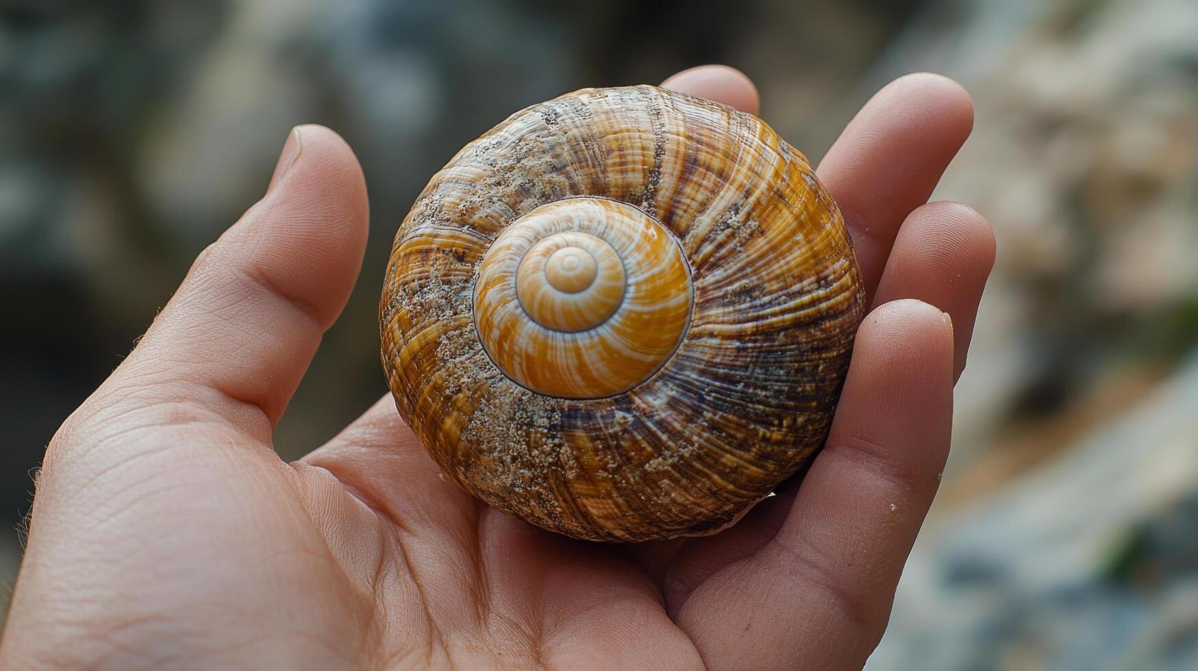 Intricate seashell held in hand against a backdrop of warm autumn colors photo