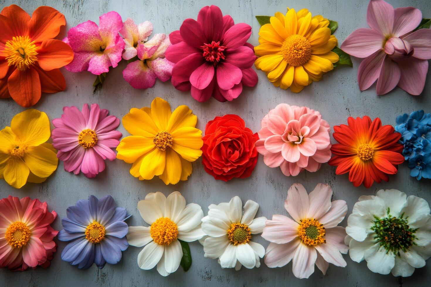 Colorful arrangement of assorted flowers on display against a light background photo