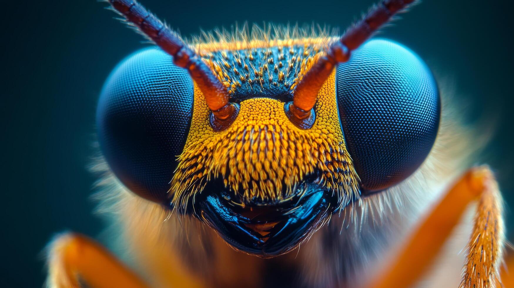 Close-up of a colorful insect's compound eyes showcasing intricate details and vibrant patterns photo