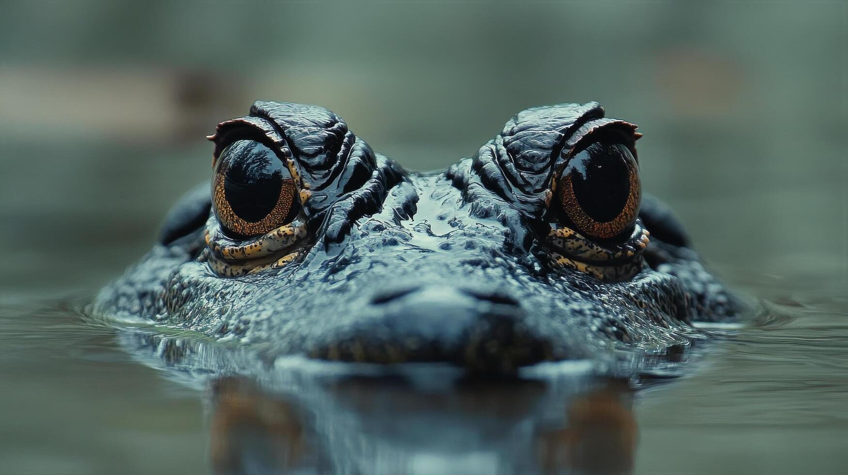 Close-up of a toad's eyes reflecting shimmering water at dusk in a serene natural habitat photo