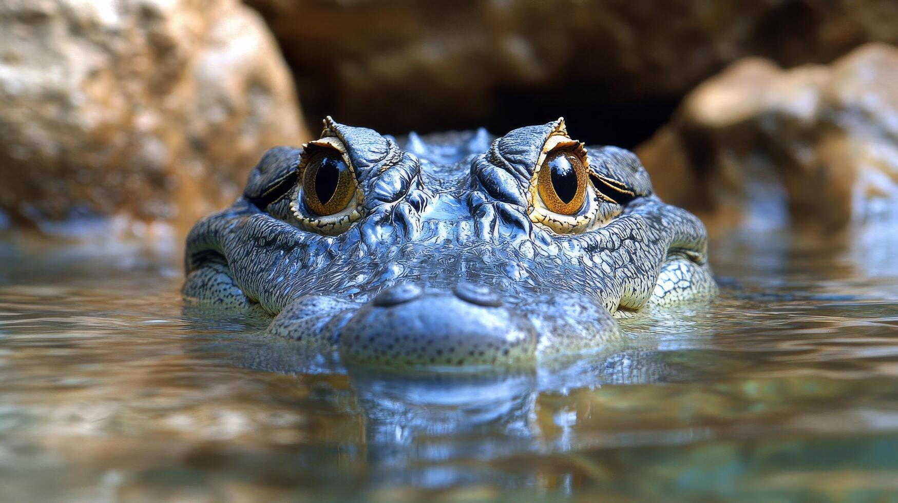 Close-up of a toad's eyes reflecting shimmering water at dusk in a serene natural habitat photo