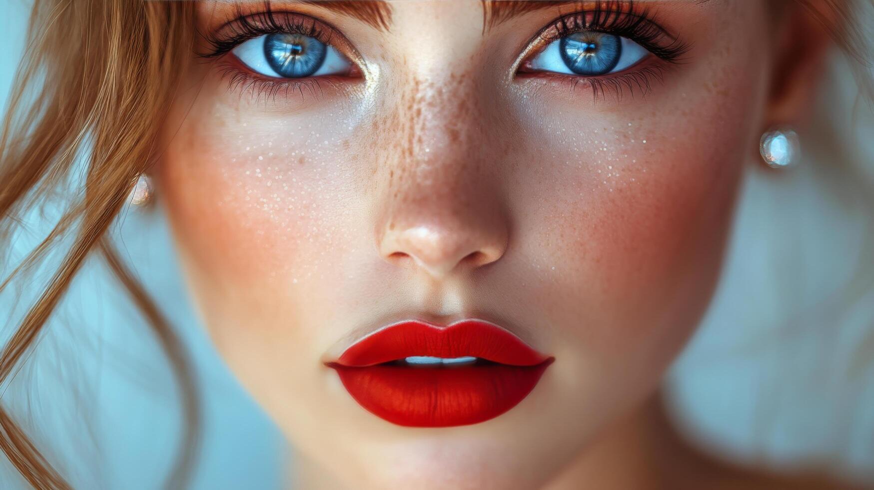 Portrait of a woman with striking blue eyes and natural hairstyle against an orange backdrop photo
