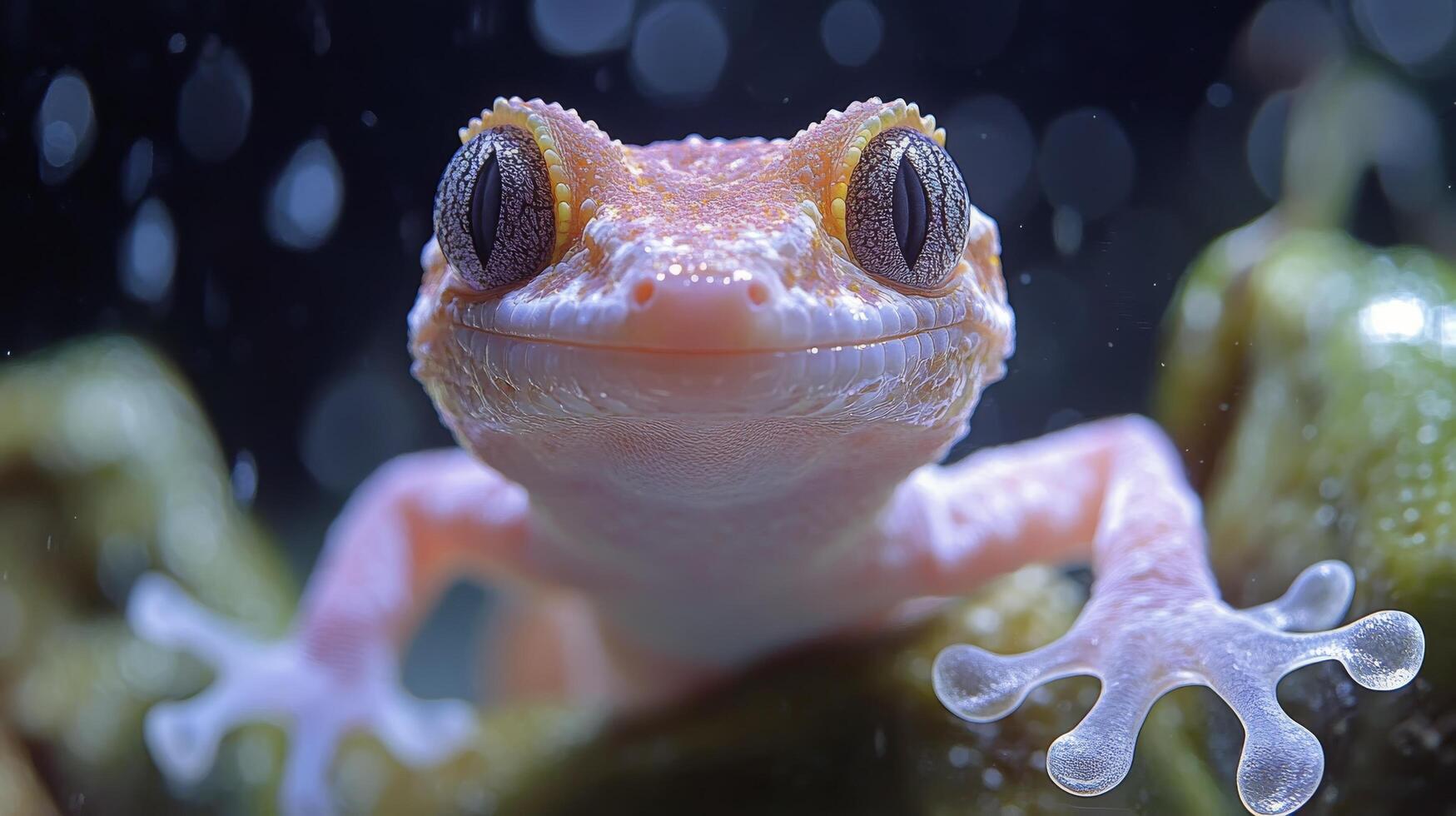 Colorful frog with prominent eyes sitting on a wet surface in a humid environment photo
