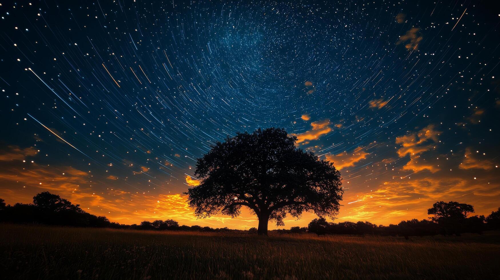 Cosmic meteor shower lights up the night sky with fiery trails across the universe photo