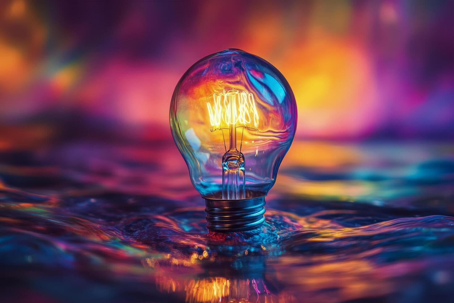 Colorful light bulb with vibrant smoke effect illuminating dark space photo