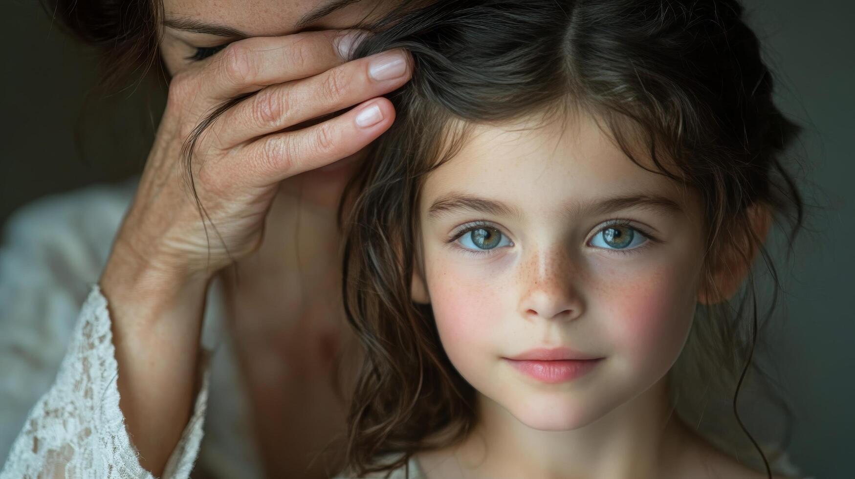 Loving mother and daughter sharing a joyful moment indoors, showcasing their bright smiles and connection photo