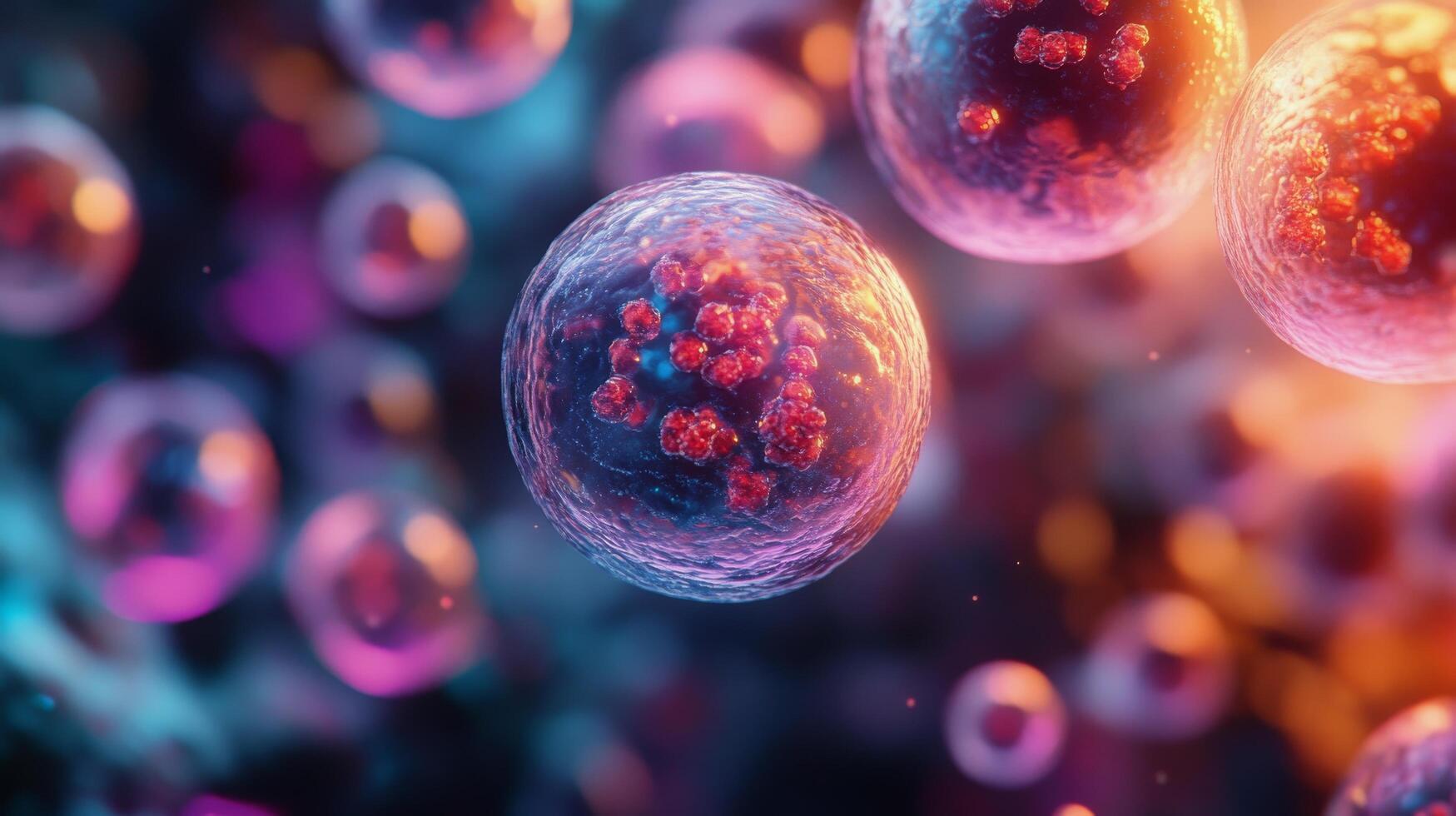 Detailed view of colorful cells under a microscope showing complex structures and textures photo