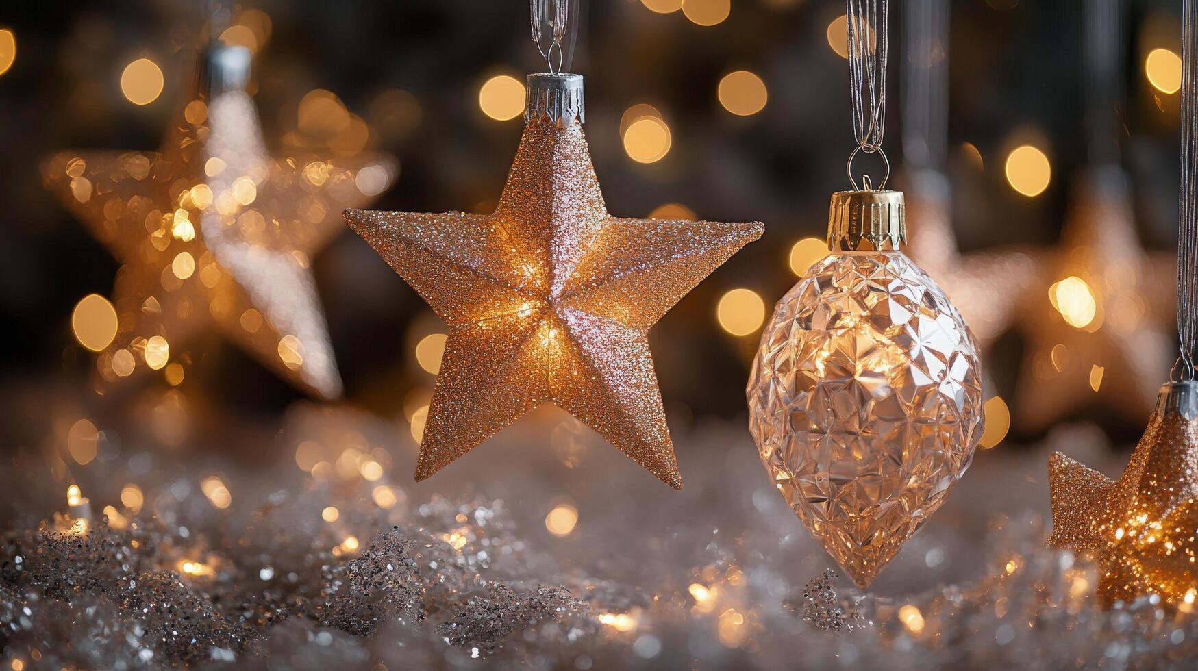Shimmering holiday decorations with sparkling ornaments and lights creating a festive atmosphere photo