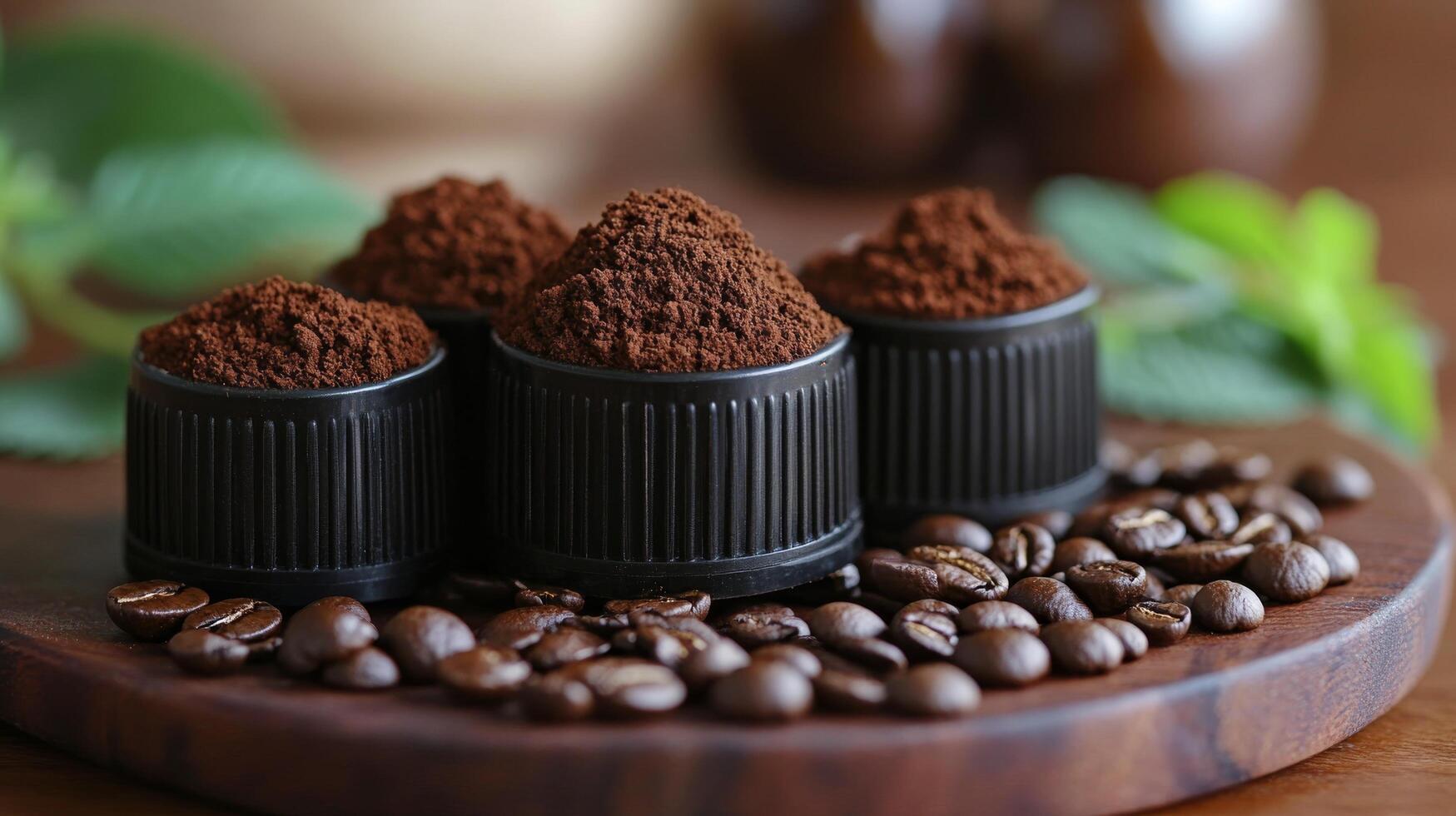 Elegant arrangement of aromatic coffee, spices, and lavender on a textured surface in a cozy kitchen setting photo