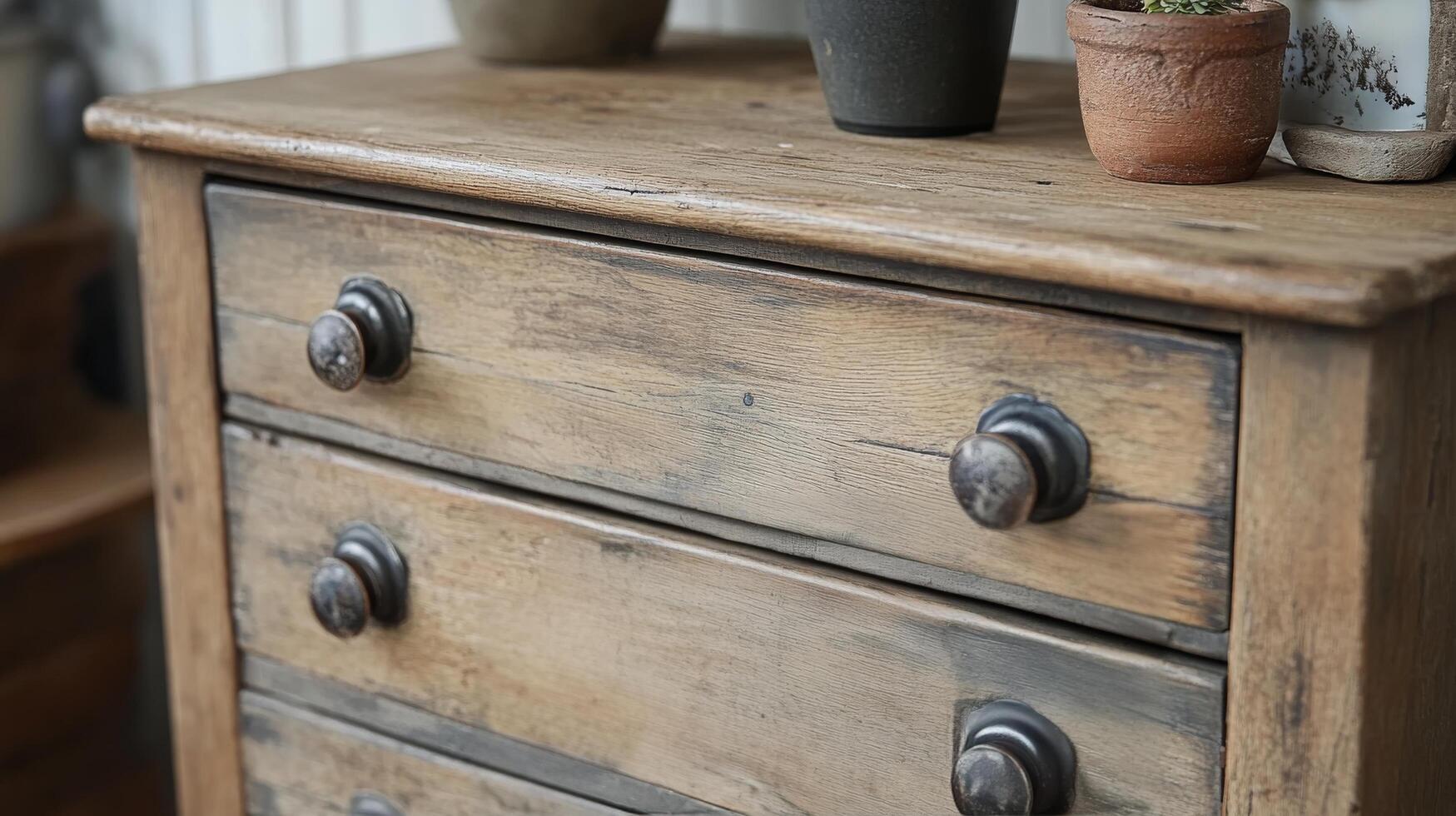 Vintage dresser adorned with plants in a cozy interior setting showcasing rustic charm and sophistication photo