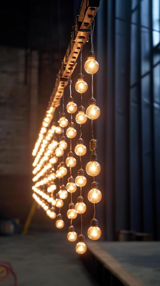 Decorative string lights illuminate a garden during a relaxing evening gathering in late summer photo