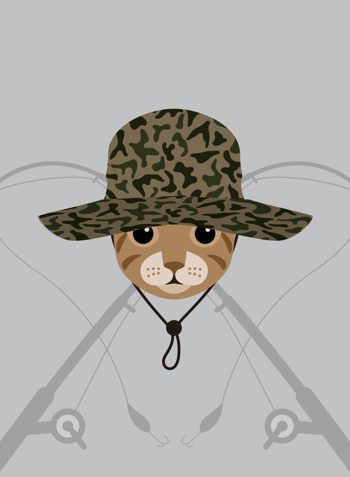 Portrait of cat, wearing hat, like an angler, cool style, cosplay vector