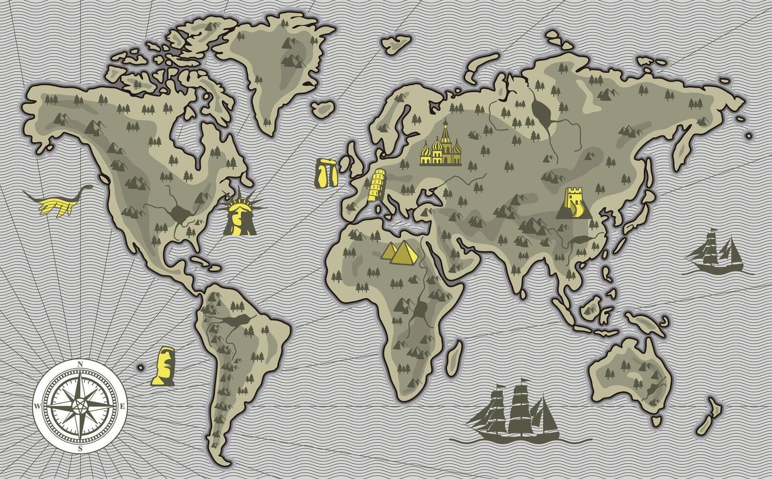map of the world, famous landmark of the world vector