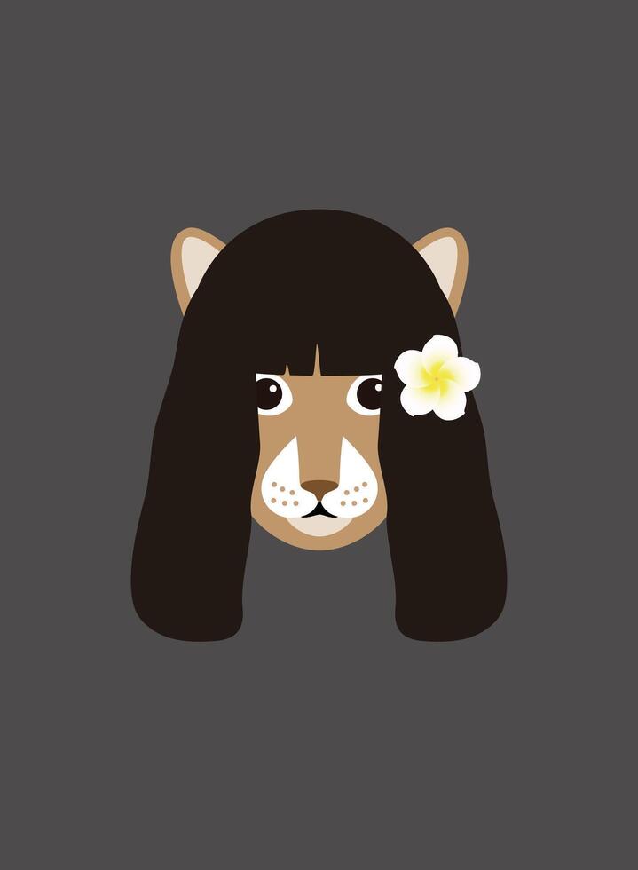 Portrait of cat, wearing flower, cool style, like a girl vector