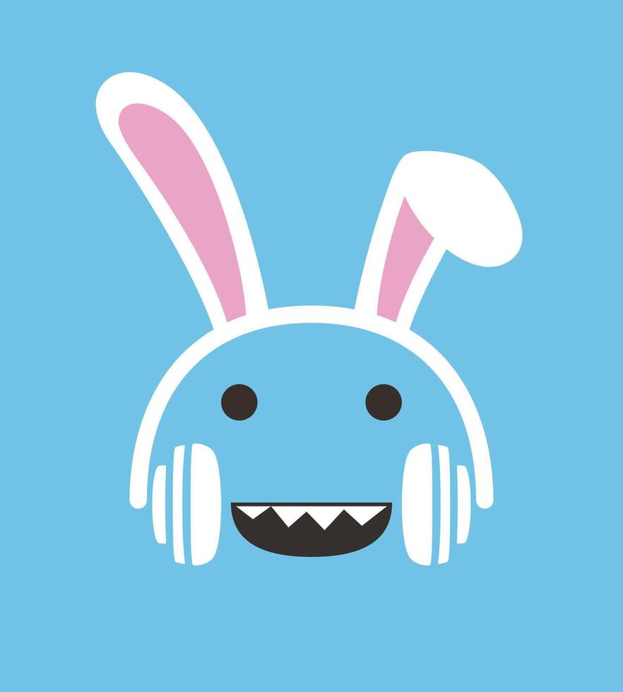 Cartoon Rabbit wearing a headset, enjoy the music vector