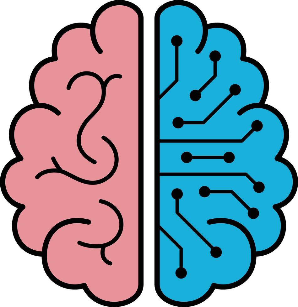 Human brain and artificial intelligence concept, top view vector