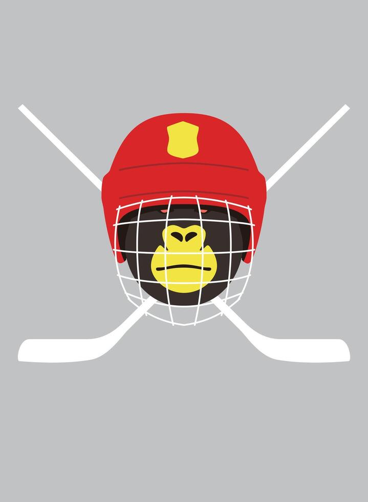 Portrait of gorilla, wearing helmet, like hockey player, cool style vector