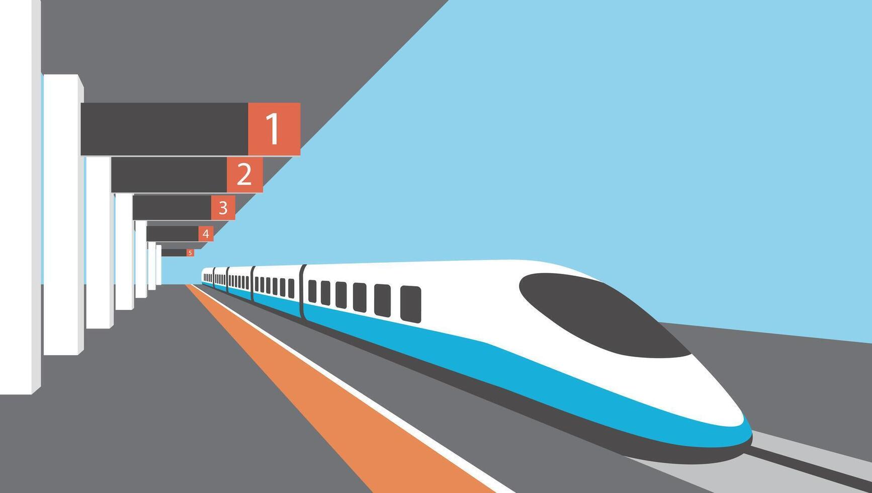 Platform of railway station with hight-speed train vector
