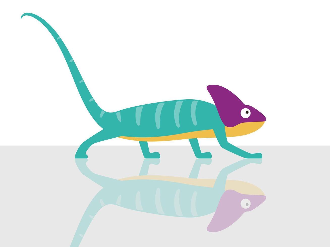 Chameleon walking on the glass in white background, illustration vector