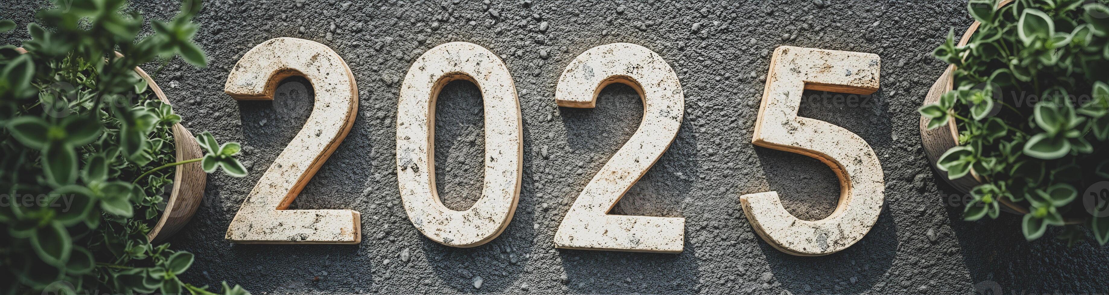 rustic 2025 numbers with greenery photo