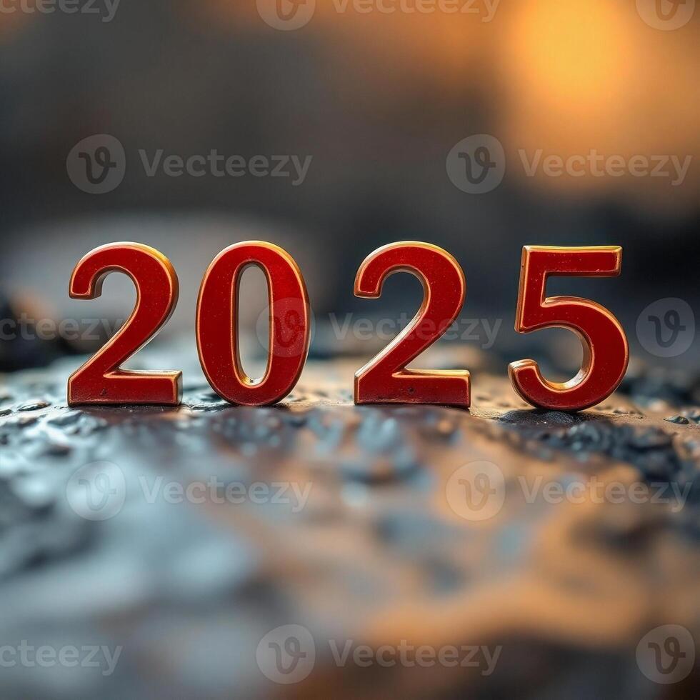 red 2025 digits on a textured surface photo