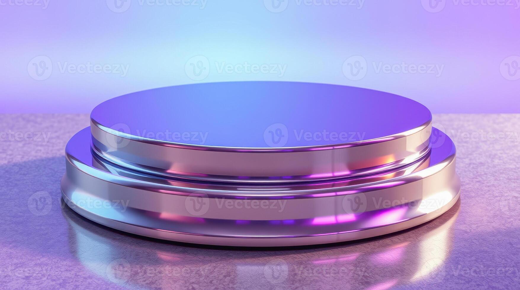 two-tiered metallic display platforms under soft lighting photo