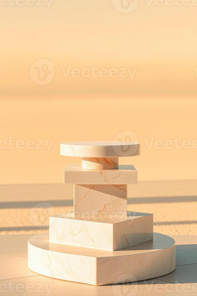 stack pale marble blocks creates a minimalist display photo