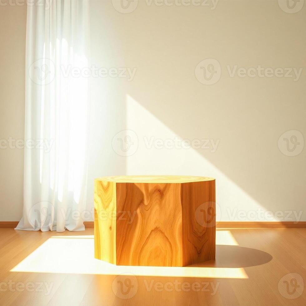 sunlit hexagon wooden pedestal a room photo