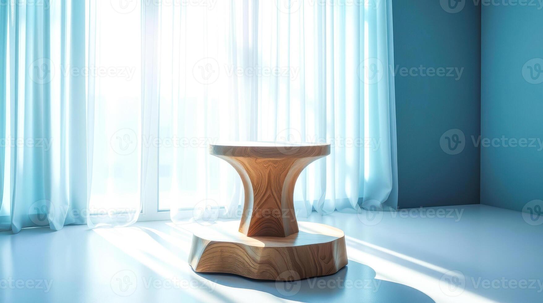 natural wood pedestal a sunlit room photo