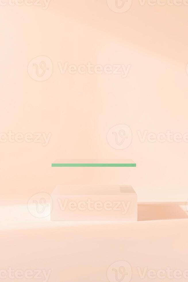 minimalist product display with white cube glass surface photo