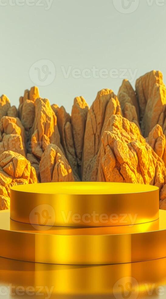 golden platform against a rocky backdrop photo