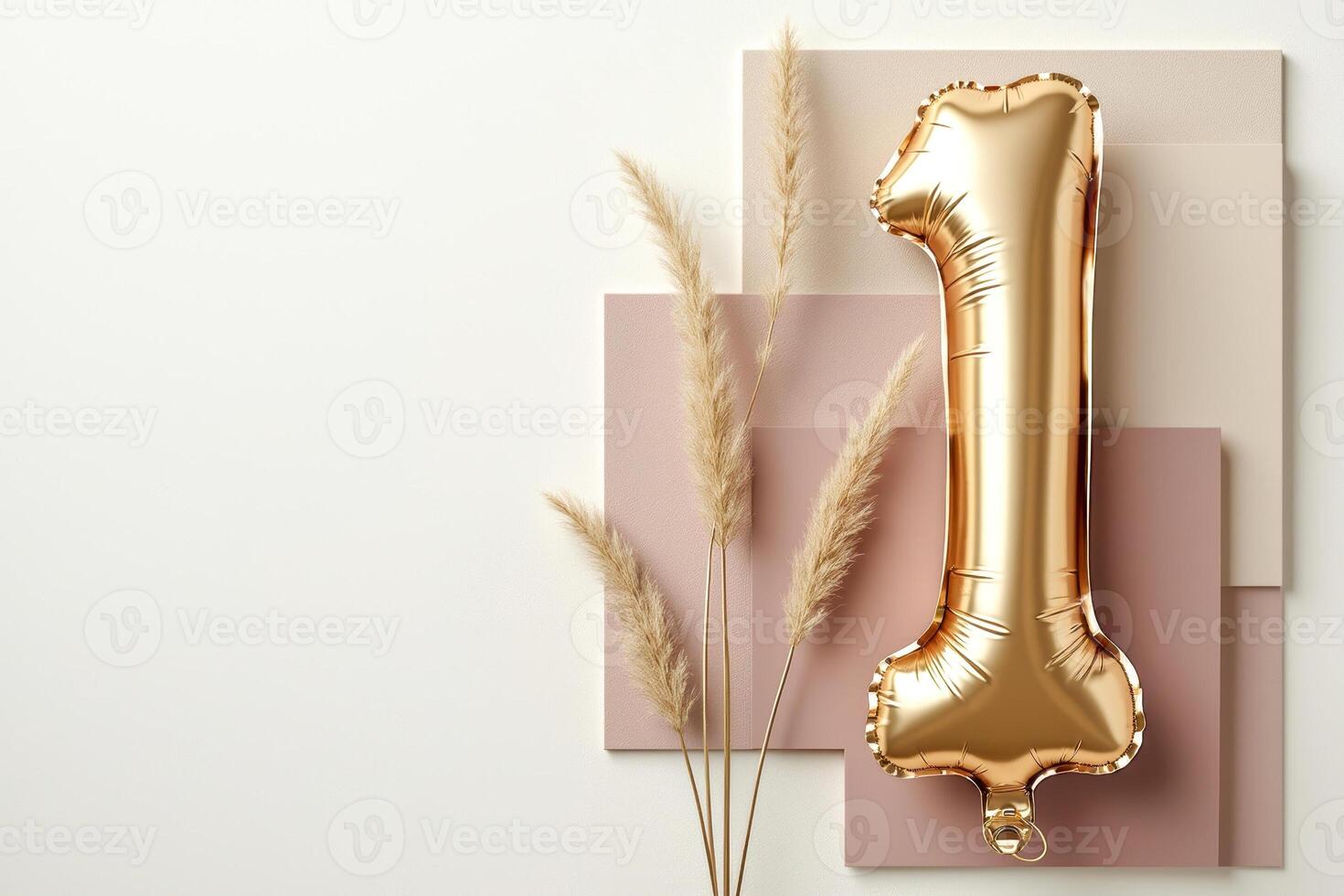 gold number one balloon with pampas grass photo