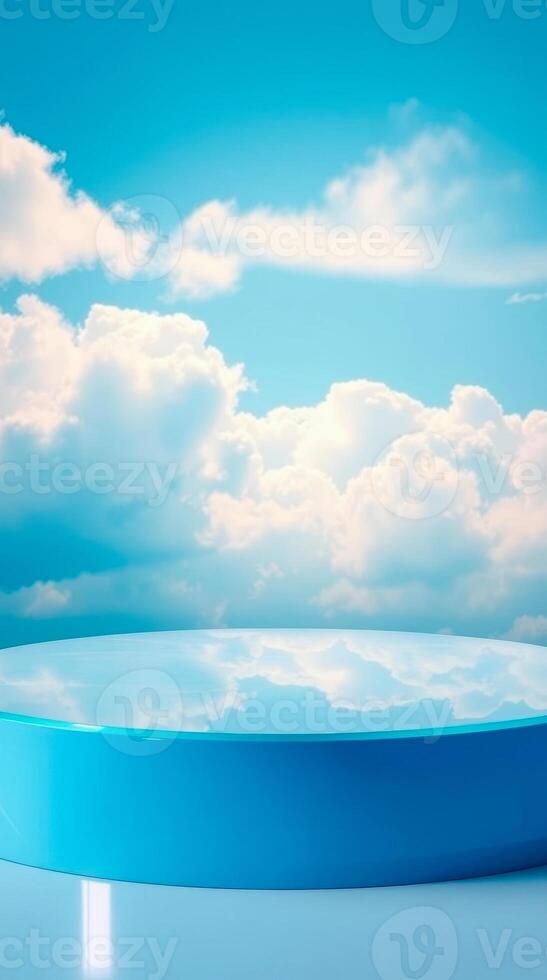light blue platform reflecting a partly cloudy sky photo