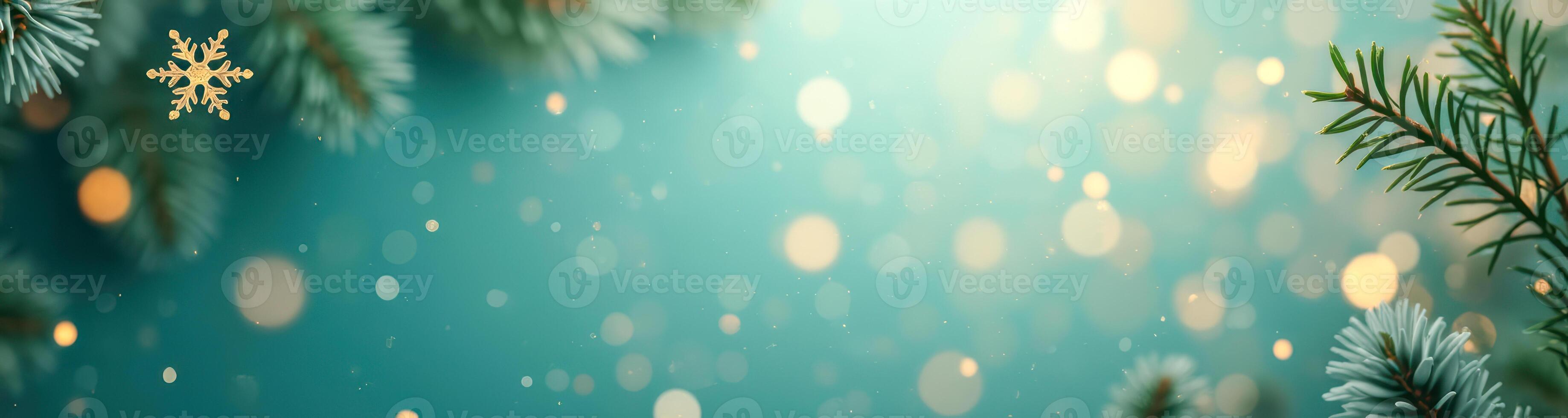 golden snowflake pine branches on teal photo