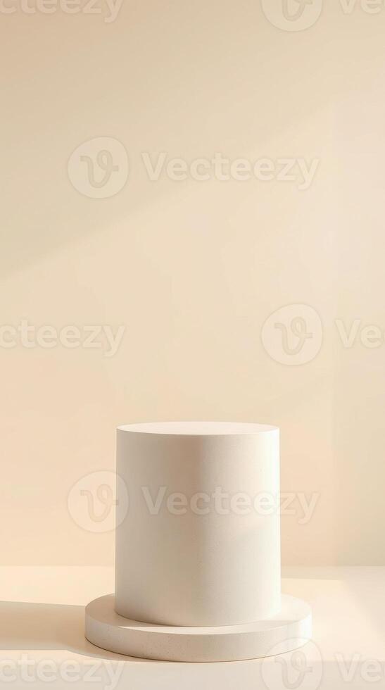 cylindrical white pedestal on a beige background photo