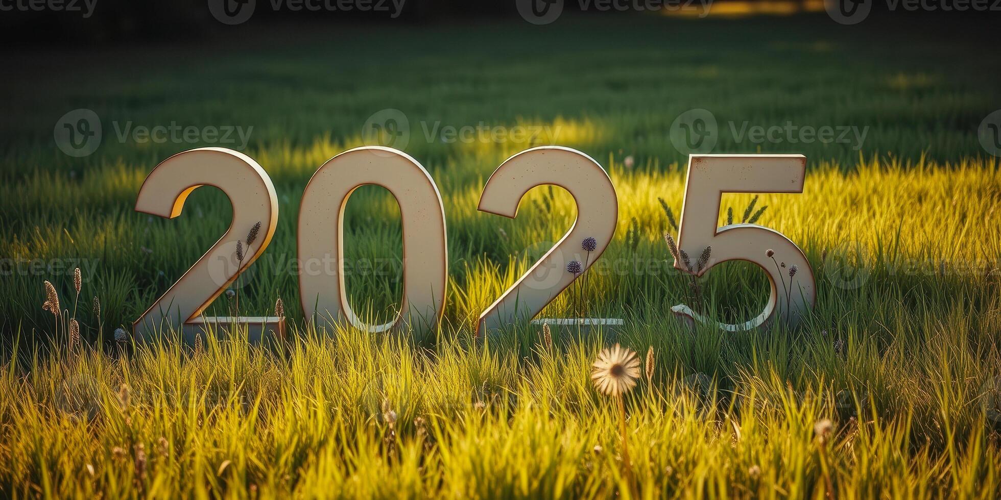 large numbers two thousand twenty-five a sunny grassy field photo